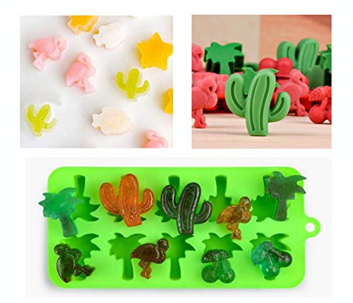 KIUATSJR Silicone Candy Mold Cactus Flamingo Coconut Tree & Pineapple Style for Making Candy, Jelly Suger, Chocolate, Ice Cube Tray - 4 Packs with 1 Dropper (Multi) - Thumbnail 5
