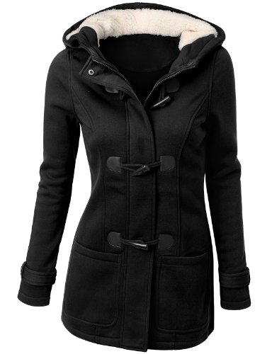 Doublju Womens Classic Hooded Toggle Coat With Pockets BLACK X-LARGE