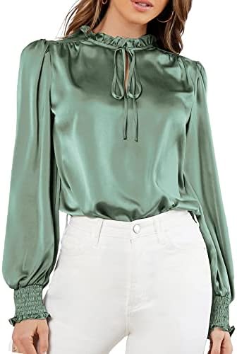 Vrtige Women's Satin Silky Draped Wrap V Neck Ruched Long Sleeve 並行輸入品 Knee Length Silk Elegant Skirt Vrtige Women\u0027s Satin Skirt Sexy