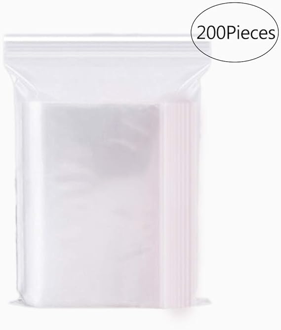 200 PCS Small Plastic Bags, Little Resealable Reusable Grip Zip Lock