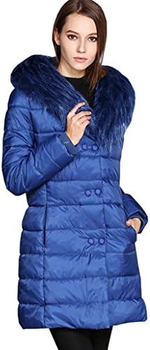 QYQS Women's Winter Medium-Long Thicken Long Sleeves Fur Collar Slim Fit Cotton Padded Jackets Parka Coat Royal Blue Large