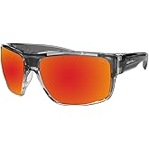 BOMBER MA104RMRF Safety Sunglasses for Men, 2-Tone Smoke Crystal frame, Red Mirror Polycarbonate Safety lens, Non-Slip foam lining, ANSI Z87+ Compliant, Safe for Rugged Activity - MA104RM