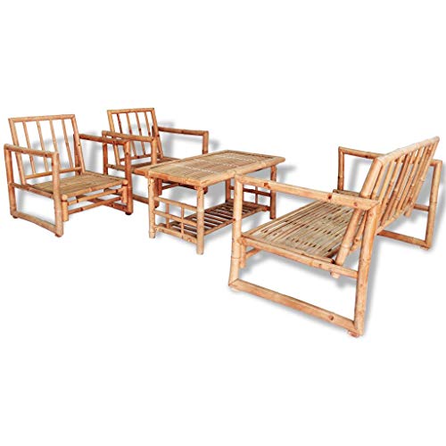 Tidyard Gartenmöbel Bambus Gartengarnitur Sitzgruppe Sessel Bank Tisch Sitzgarnitur Garten Set 3 Stühle 1 Tisch – Bild 3