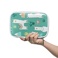 ZZAEO Cute White Llama Alpacas Green Cactus Pencil Case Holder Makeup Brush Bag Large Capacity Zippered Pouch for Women School Teens Girl Student