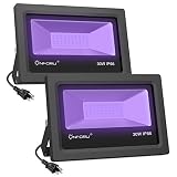 Onforu 2 Pack 30W UV LED Black Lights, UV Flood Light with Plug, IP66 Waterproof, Blacklight for Dance Party, Glow in The Dark, Stage Lighting, Aquarium, Body Paint, Fluorescent Poster, Neon Glow