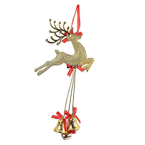 Kanhan Christmas Jinge Bell Reindeer Hanging Ornaments Wooden Santa Claus Xmas Tree Pendant Decor Wind Chimes (Gold)