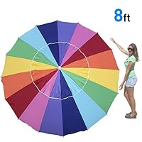 EasyGO Rainbow Beach Umbrella - Portable Wind Beach Umbrella - Folding Beach Umbrella Set with Screw Anchor and Carrying Bag (Rainbow-8Ft)