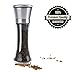 PREMIUM Salt or Pepper Grinder Brushed Stainless Steel Professional 5 Grade Precision Ceramic Rotor With Clear 7.5Inch Tall Glass Bottle 6 Ounce Volume