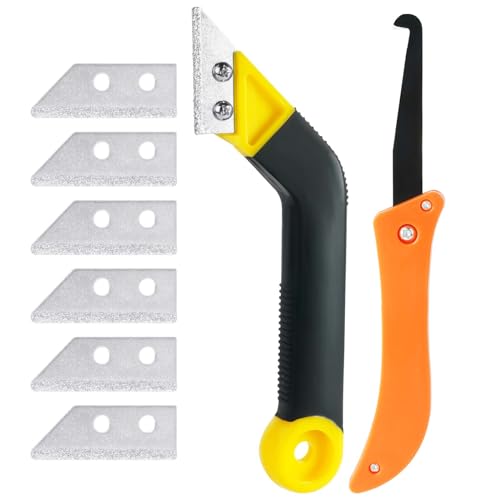 Flintronic Grout Scraper, Set of 9 Tile Grout Scrapers with 7 Replacement Blades and 1 Angled Saw, Tile Cleaning Razor Scraper, Tile Jointer Scraper