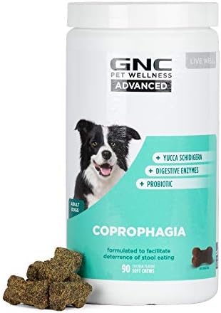 GNC Pets Advanced Coprophagia Dog Supplements | 90 Ct Dog Poop Eating Deterrent Soft Chews for Dogs in Chicken Flavor | Dog Supplement with Yucca Schidigera, Digestive Enzymes, and Probiotics