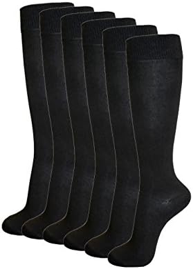 Women's Soft Knee High Socks,Casual, Solid Black Color Value 6 Pack (Black-6pk)