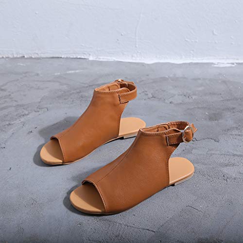 ♡ Londony ♡ Topic Casual Espadrilles Trim Rubber Sole Flatform Studded Wedge Buckle Ankle Strap Open Toe Sandal Brown - Thumbnail 4