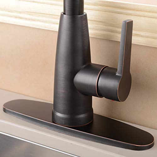 Hotis Commercial Pull Down Prep Sprayer Single Lever Single Handle Pull Down Kitchen Sink Faucet, Lead-Free Oil Rubbed Bronze Kitchen Faucets with Deck Plate