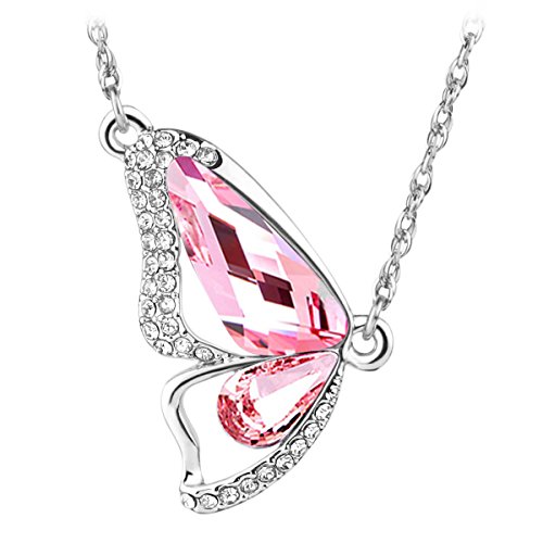 Le Premium Butterfly Breaking Cocoon Necklace MADE WITH SWAROVSKI ELEMENTS Light Pink