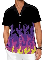 LuckLemocor Fire Button Up Shirt Men Casual Bowling