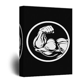 Canvas Wall Art - Black White Body Builder Bicep Flex Icon Pop Art - Giclee Print Gallery Wrap Modern Home Art Ready to Hang - 12x18 inches