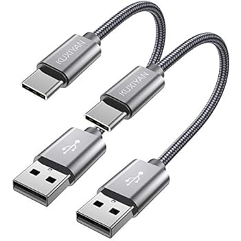 Short USB C Cable,(0.5ft 2-Pack) USB Type C Charger Nylon Braided Fast Charging Cord Compatible Samsung Galaxy S10+ S9 S8 Plus,Note 9 8,LG G6 G7 V35,Pixel 2 XL,15cm Perfect Size for Power Bank(Grey)