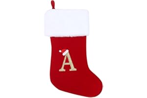 CRSMHLPK 20 Inches Initial Christmas Stocking Red Gray Velvet with White Super Soft Plush Cuffs Monogram Embroidered Christmas Stocking C08-A-Red