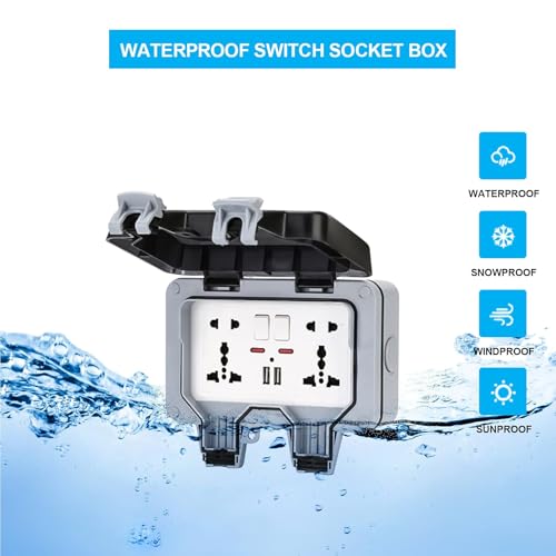 Kowvowz Double Socket Wall Electrical Outlets, Waterproof Outdoor Socket, Box With Usb Charging Port For Home Bathroom Garden Garage Yard