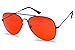 Classic Black Slim Metal Retro Red Colored Tint Transparent Lens Sunglasses (Black, Red)