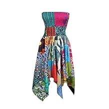 Mogul Interior Womens Annabella Strapless Cotton Handkerchief Hem Dress S/M