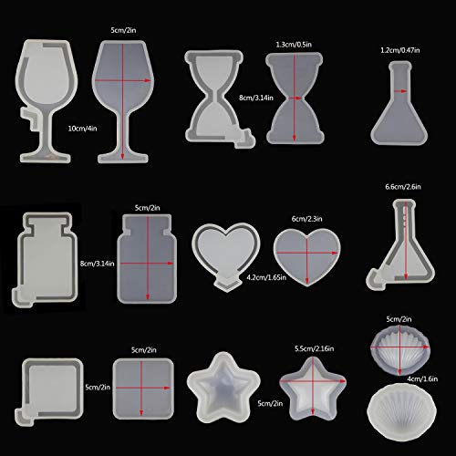 UV Resin Molds LET'S RESIN Kawaii Resin Shaker Mold, Crystal Silicone Molds, Epoxy Resin Molds with Square, Heart, Star, Hourglass, Seashell, Wine Glass, Perfume Bottle, Beaker Glass molds