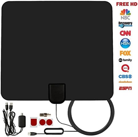 TV Antenna Upgraded 2018 Version Over 60 Miles Long Range Digital HDTV Antenna with Detachable Amplifier Signal Booster Indoor/Outdoor 16FT Coaxial Cable Support Most TV Channel (Black)