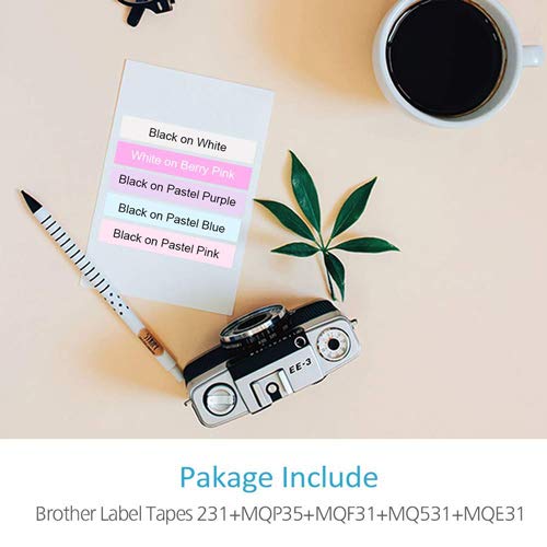 P Touch 0.47'' Label Tapes (White/Berry Pink/Purple/Blue/Pink) Compatibel Brother TZe 231 MQP35 MQF31 MQ531 MQE31 Standard Laminated Cassette for P-Touch PT-D210 PT-D400 PT-H110 PT-D200