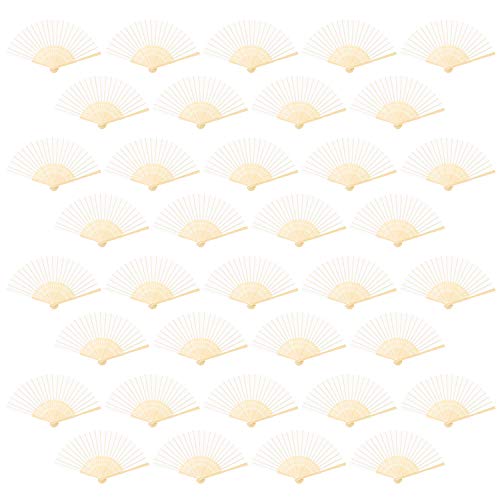 URATOT 36 Pieces White Folding Fans Silk Bamboo Folding Fans Handheld Fans for Wedding, Party Decoration