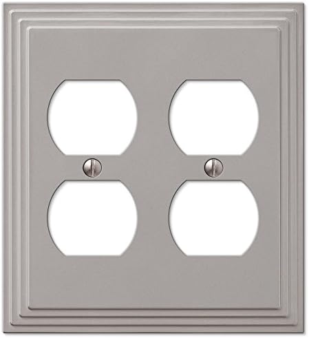 Double Duplex Outlet Cover Wall Plate Satin Nickel Finish