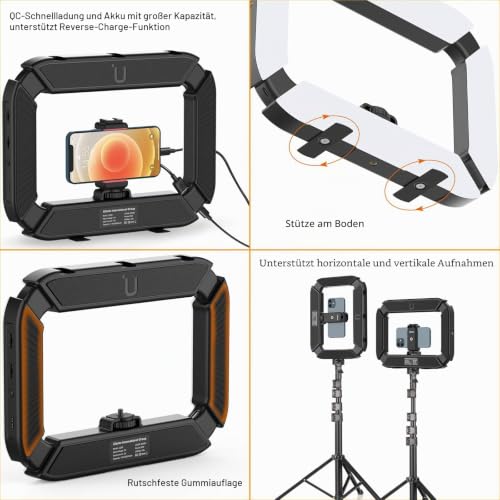 ULANZI U-Rig Smartphone Video Rig mit Licht, Handstabilisator für Mobiltelefone mit Ringlicht 8500k Selfie-Licht für Filmemachen, Live-Stream, Tiktok, YouTube-Videoaufnahme, mit eingebautem 8000mAh