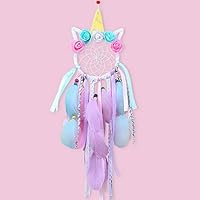 YANSION Unicorn Dream Catchers for Kids, Handmade Flower Pink Dream Catcher for Girls Bedroom Wall Hanging Decoration