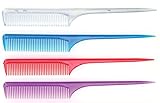 9'' Frosty Thick Rat Tail, Assorted Colors 12 pieces, Hair comb, hair brush, pik, pick, for all hair types, short hair, long hair, comb your hair, detangler, style your hair, hair styles, boys, girls, adults, kids