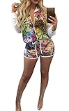 Playworld Women's Hawaii Floral Printing 2 Piece Jacket Suit Tracksuit Outfit