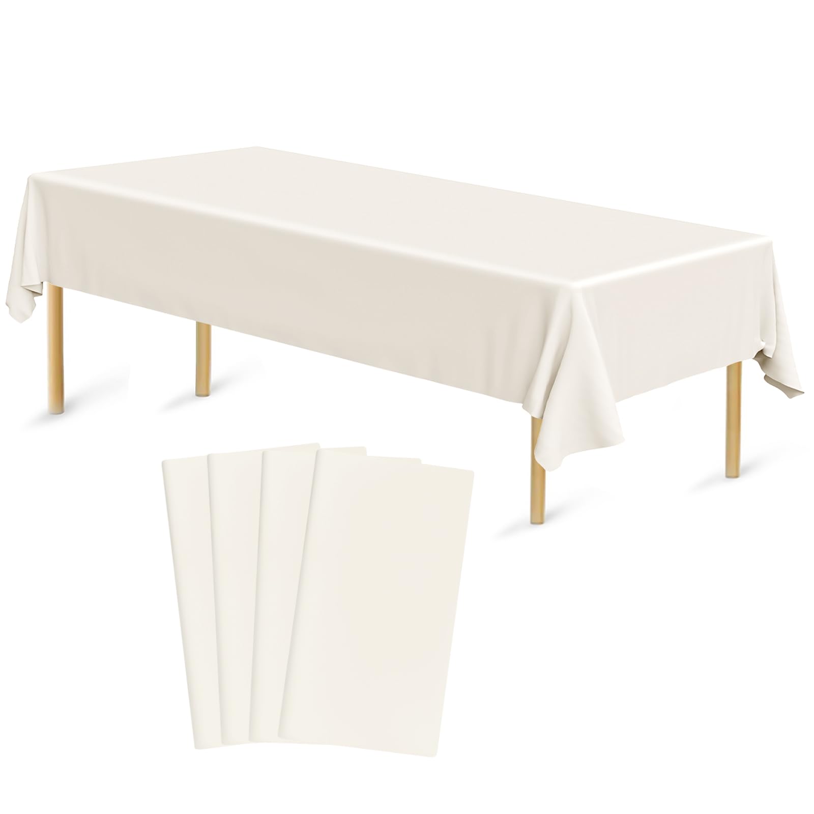 Bouiexye 4 Pack Disposable Table Cloth Ivory Plastic Tablecloth 54 x 108 Inch Rectangular Tablecloths for Indoor Outdoor Party Birthdays Weddings Christmas Anniversary Buffet Table