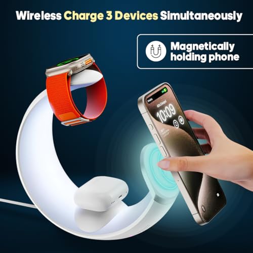 AMROAH 2025 Moon 4 in 1 Wireless Charging Station for Smart Phone Headphones Watch, Multiple Devices Wireless Charger for iPhone 17 16 15 14 13 12 Series, Airpods Pro, Apple Watch