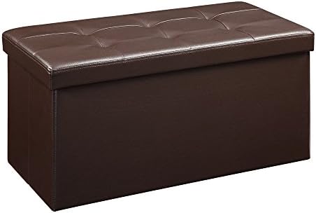 Total Win Foldable Faux Leather Ottoman Storage Bench - Brown (30”Lx15”Wx15”H) | Quick Assembly | Water Proof | Sturdy Structure