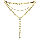 Suyi Exquisite Thin Layered Sequins Choker Necklace Women Girl Lady Long Chain Pendant Necklace D-Gold