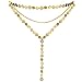 Suyi Exquisite Thin Layered Sequins Choker Necklace Women Girl Lady Long Chain Pendant Necklace D-Gold