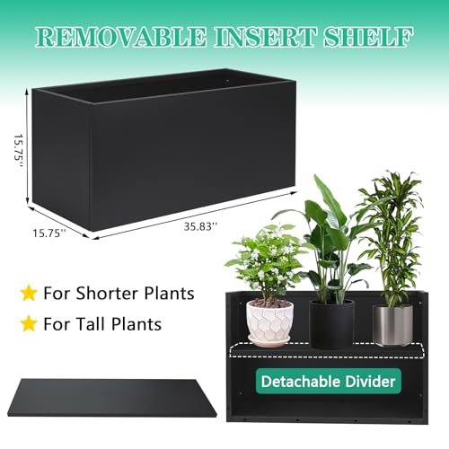 SGOLAN Rectangular Planter Box 36" L×16" W×16" H Heavy Duty Outdoor,Metal Planter Box,with Removable Insert Shelf Rectangular Black,for Indoor and Outdoor
