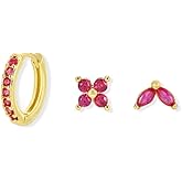 3 Pairs Small Stud Earrings for Women Hypoallergenic Hoop Jacket Studs CZ Earring Stacks Dainty Cute Cartilage Earring Set for Multiple Piercing