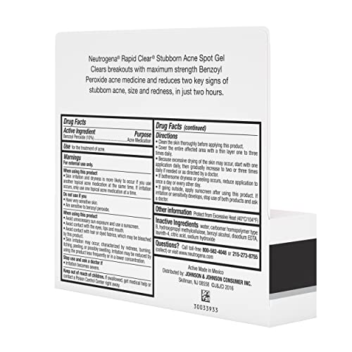 NEUTROGENA RAPID CLEAR STUBBORN ACNE SPOT TREATMENT GEL, MAXIMUM STRENGTH 10% BENZOYL PER-OXIDE TREATMENT MEDICATION FOR ACNE PRONE SKIN, PIMPLE CREAM REDUCES SIZE & REDNESS, 1 OZ