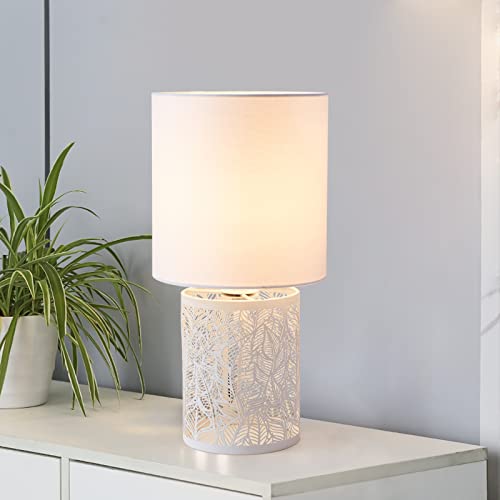 OuXean Lampe de Table E14 Lampe de Bureau Moderne avec Base en Métal et Abat-jour en Tissu pour Chambre, Salon, Bureau, Blanche, Sans Ampoule