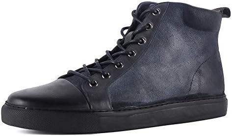 Yolkomo Men's Calf Leather Washed Chukka Boots Classic High-top Roud-toe Fashion Design Sneaker Shoes Navy US8