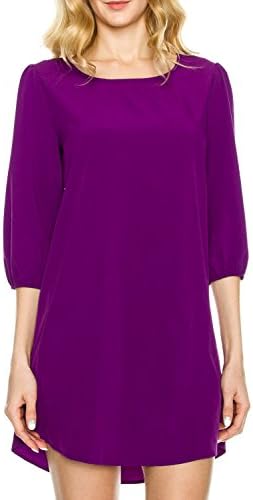 KLKD A097 Women's Solid 3/4 Sleeve Boatneck Bishop Shift Dress Made In U.S.A. Purple Medium