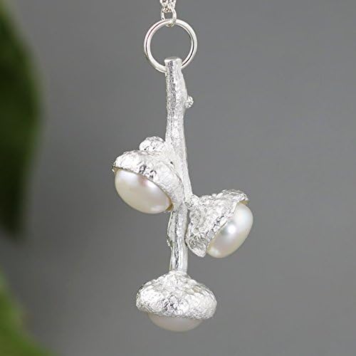 Sterling Silver Three Pearl Acorn Branch Necklace - Organic Twig Jewelry