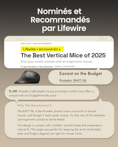 ProtoArc EM11 NL Ergonomic Wireless Mouse, Rechargeable Vertical Mouse with 3 Device Ports (2 x Bluetooth & USB), Silent Mini Mouse for PC, iPad, Mac, Windows – Black
