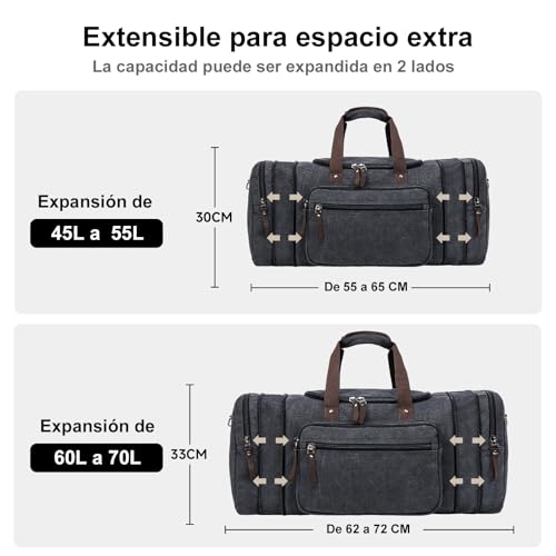 EKOROMIER 55L Canvas Travel Bag for Men - Expandable Weekend Bag - Carry-on Luggage for Gym, Short Trip and Flight