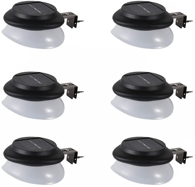 AVEKI Solar Fence Gutter Lights, 9 LED Solar Powered Garden Outdoor Lights Waterproof Security Lamp for Outdoor Garden Fence Wall Lobby Pathway (Black 6p)