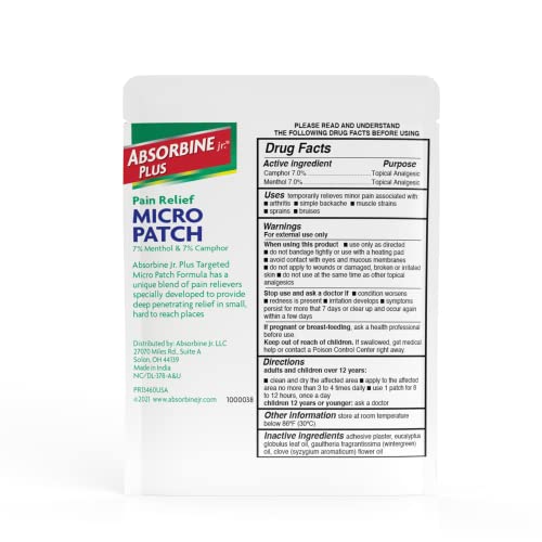 ABSORBINE JR. Pain Relief Patches, Micro Pain Patch with Menthol for